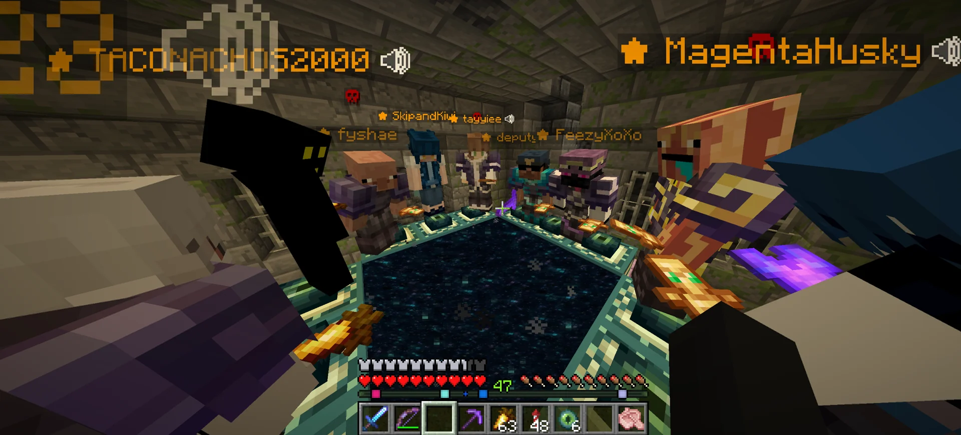 PureMC players gathered around the End portal before an adventure